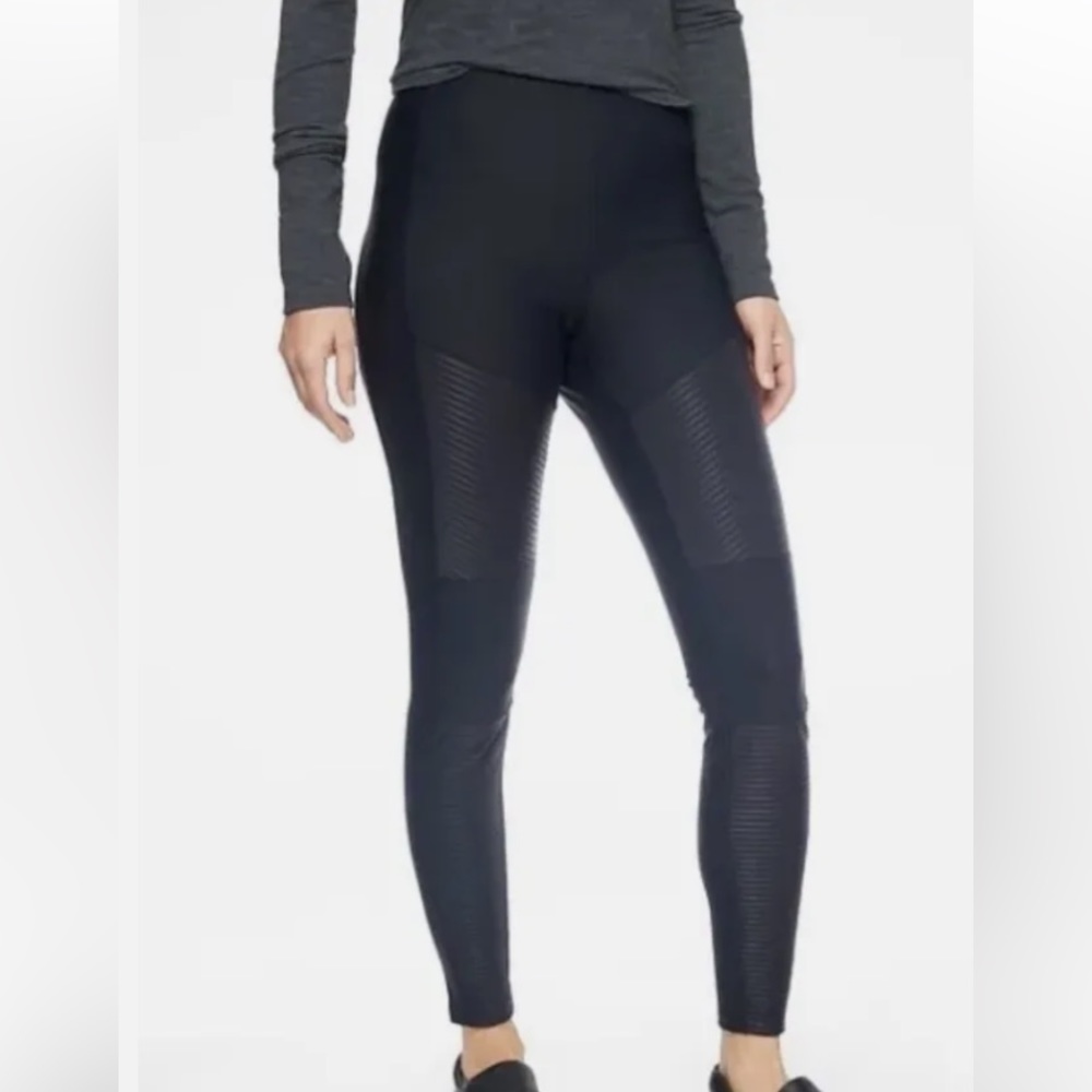 Athleta Moto Style Black Leggings with Mesh Detail | Size Medium, 27”